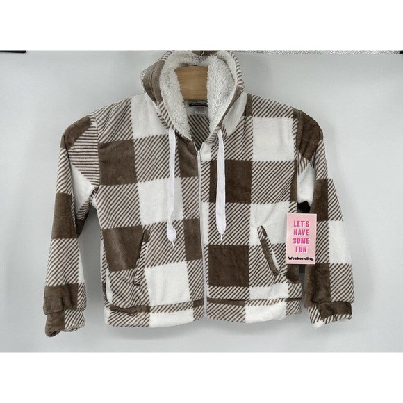New Weekending Women's‎ Plaid Hooded Sherpa Jacket Medium - Picture 1 of 9